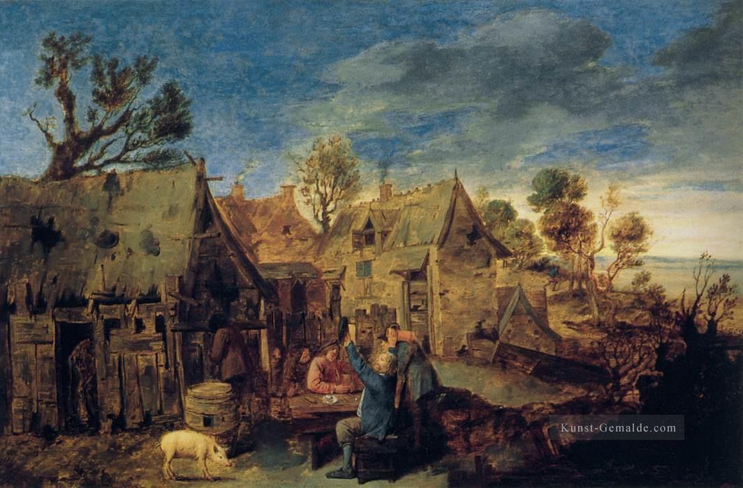 Dorfszene mit Männern die das barocke Landleben Adriaen Brouwer trinken Ölgemälde